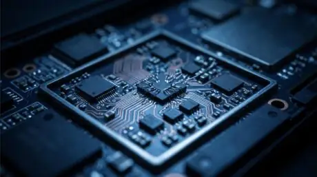 Editorial illustration of a smartphone with a camera gimbal mechanism representing Honor's Robot Phone and AI chip advances