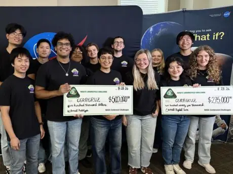 Members of MIT's CERBERUZ team with their NASA LunaRecycle Challenge recycling prototype