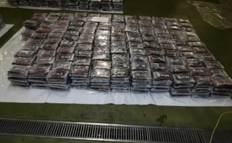 Packages from a 2.9-tonne cocaine seizure displayed after being recovered at London Gateway Port
