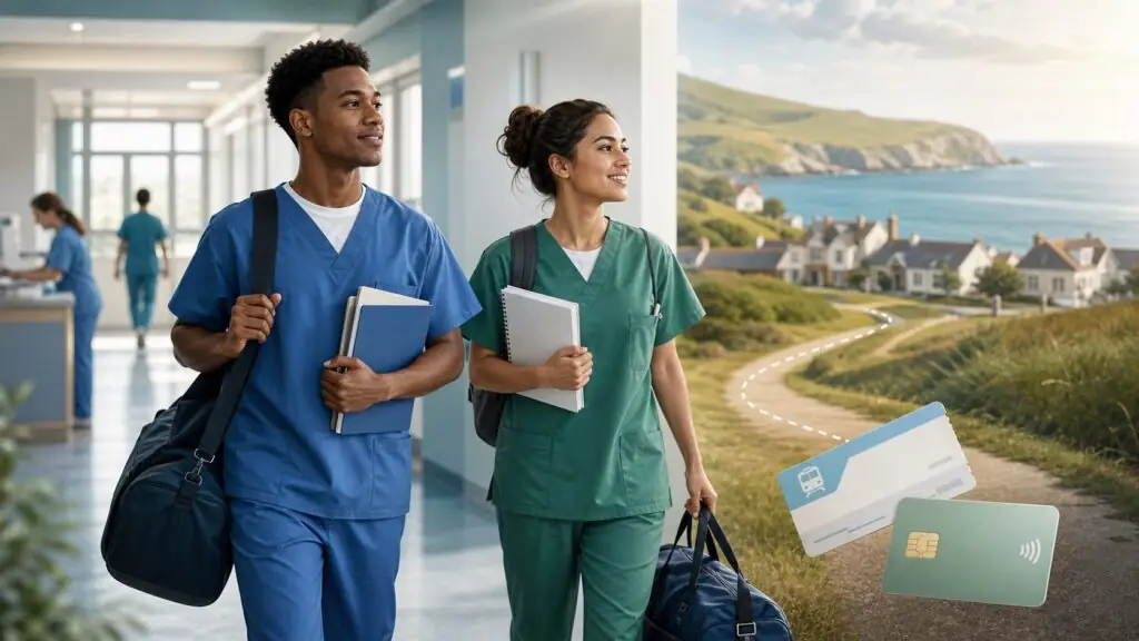 Healthcare students prepare to travel from a hospital to a rural coastal clinical placement