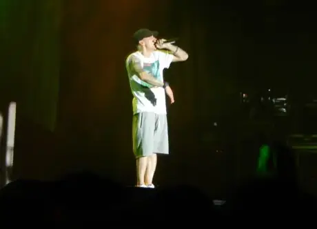Archive photograph of Eminem performing at Lollapalooza in Chicago on August 1, 2014.