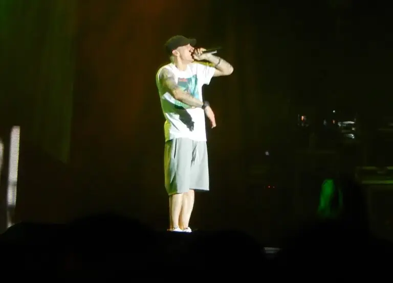 Archive photograph of Eminem performing at Lollapalooza in Chicago on August 1, 2014.