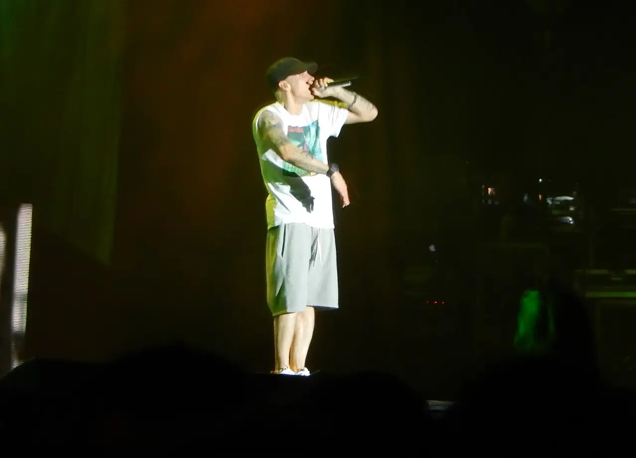 Archive photograph of Eminem performing at Lollapalooza in Chicago on August 1, 2014.